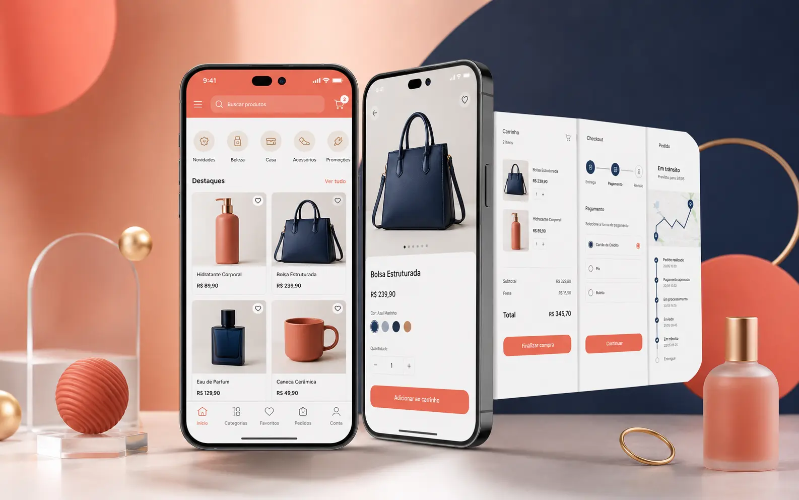 Illustrative catalog and sales app concept displayed on two phones