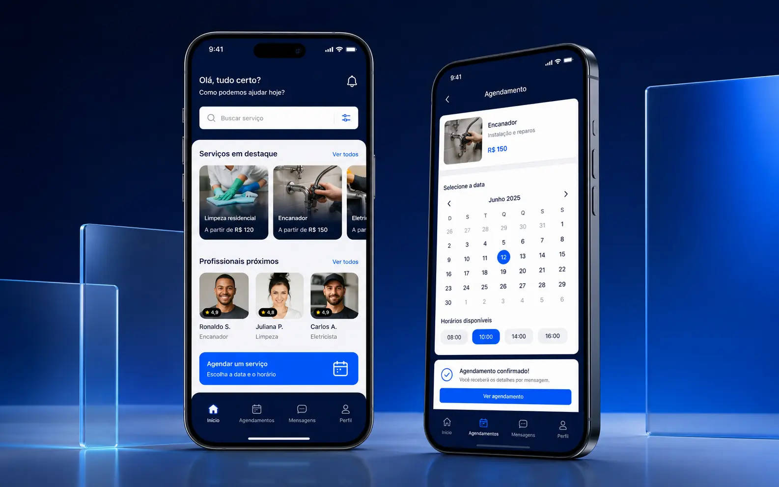 Illustrative services and booking app concept displayed on two phones